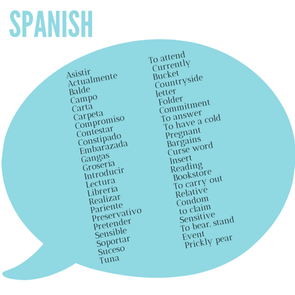 False Cognates Vocabulary List